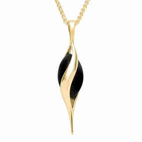 9ct Yellow Gold Whitby Jet Single Bead Twist Necklace