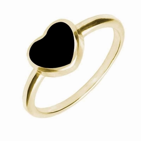 9ct Yellow Gold Whitby Jet Single Heart Ring