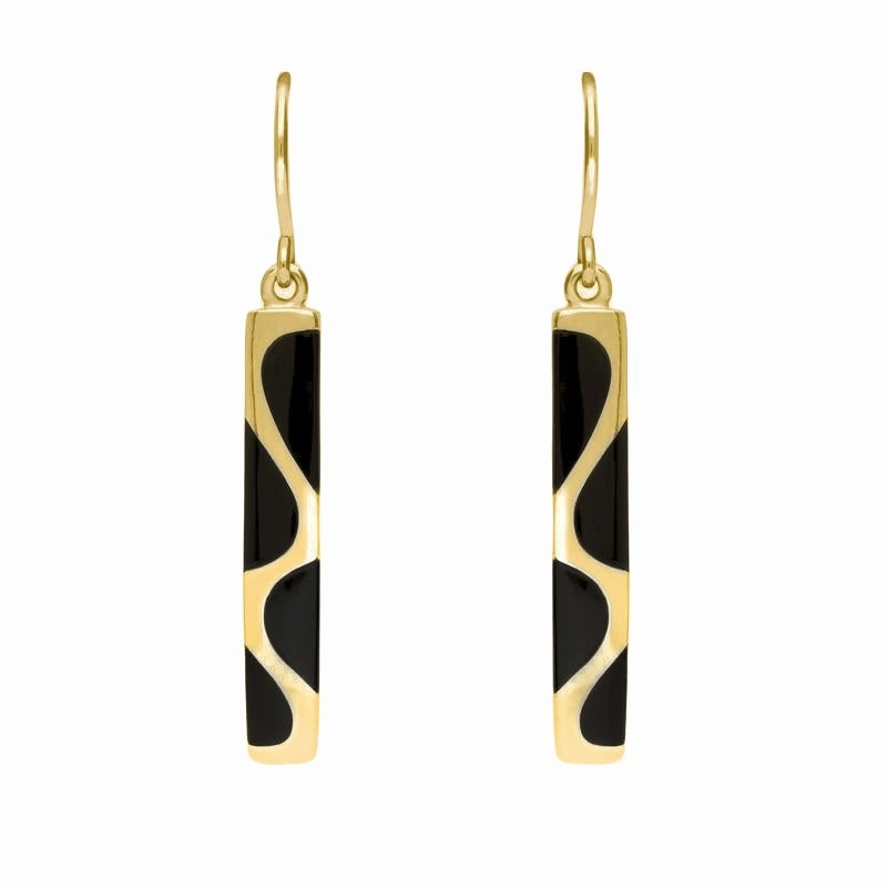 9ct Yellow Gold Whitby Jet Slim Four Stone Drop Earrings