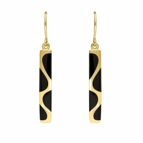 9ct Yellow Gold Whitby Jet Slim Four Stone Drop Earrings