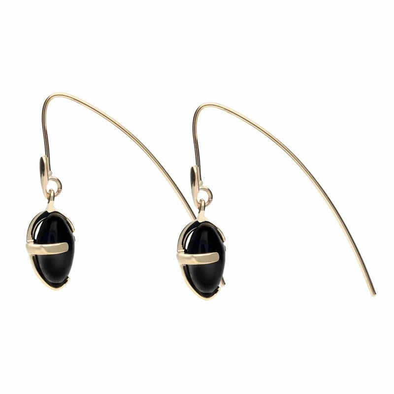 9ct Yellow Gold Whitby Jet Small Cross Heart Drop Earrings