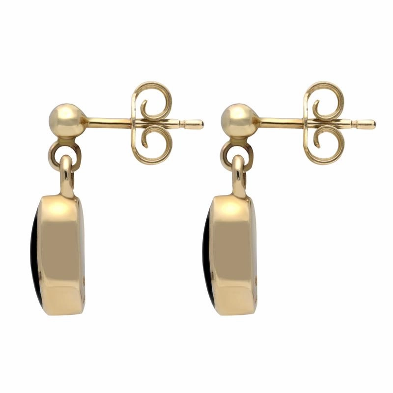 9ct Yellow Gold Whitby Jet Small Long Oval Drop Earrings