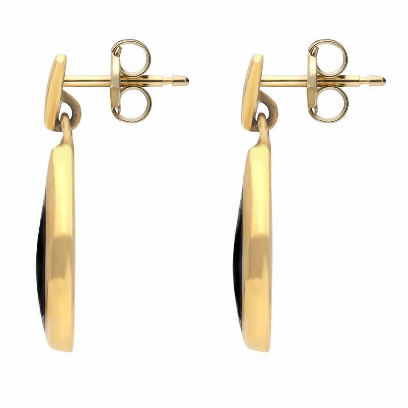 9ct Yellow Gold Whitby Jet Small Pointed Pear Drop Earrings