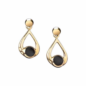 9ct Yellow Gold Whitby Jet Small Teardrop Earrings