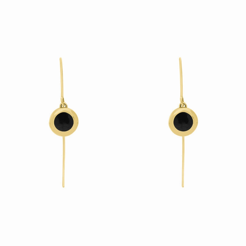 9ct Yellow Gold Whitby Jet Star Disc Drop Earrings