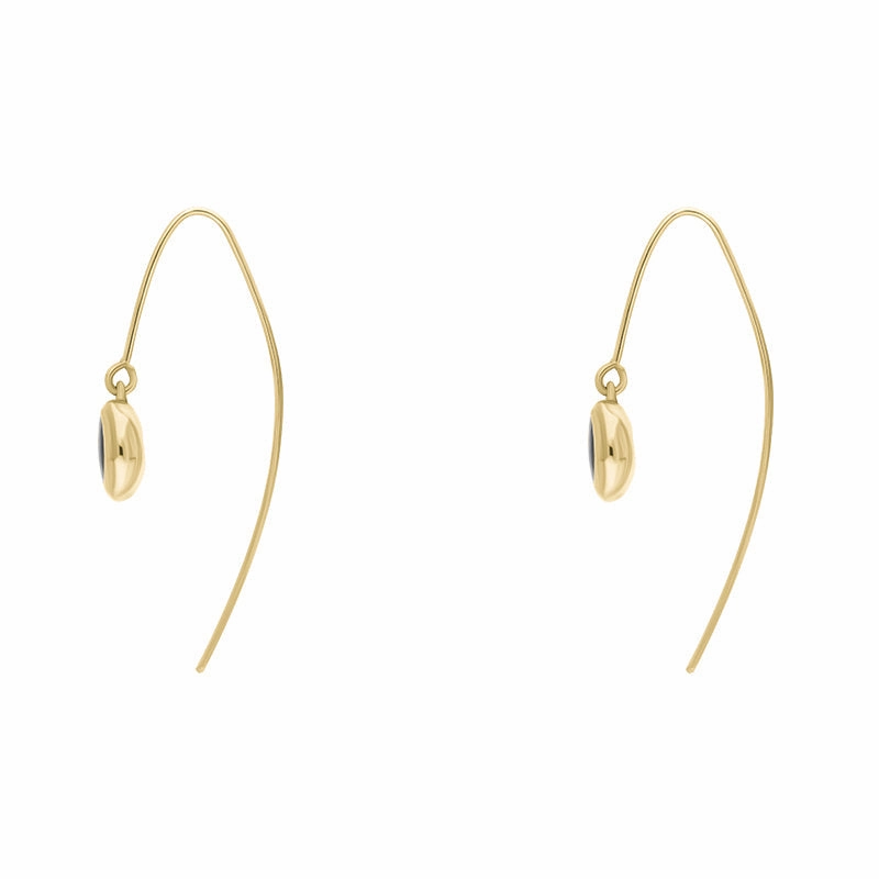 9ct Yellow Gold Whitby Jet Star Disc Drop Earrings