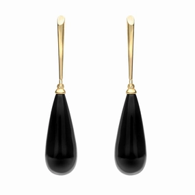 9ct Yellow Gold Whitby Jet Tapered Drop Earrings