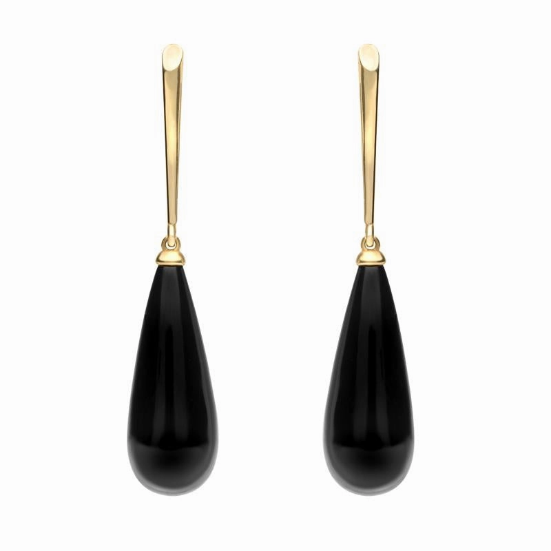 9ct Yellow Gold Whitby Jet Tapered Drop Earrings