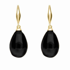 9ct Yellow Gold Whitby Jet Tapered Top Pear Drop Stud Earrings