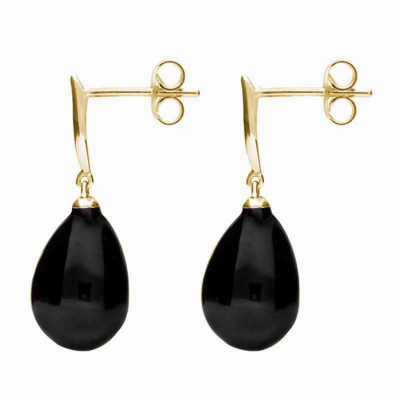 9ct Yellow Gold Whitby Jet Tapered Top Pear Drop Stud Earrings