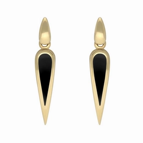 9ct Yellow Gold Whitby Jet Toscana Slim Pear Drop Earrings
