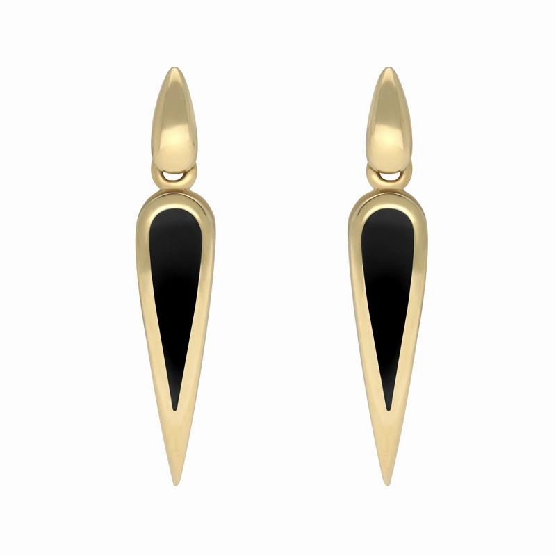 9ct Yellow Gold Whitby Jet Toscana Slim Pear Drop Earrings