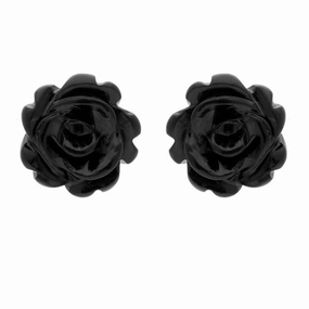 9ct Yellow Gold Whitby Jet Tuberose 8mm Rose Stud Earrings