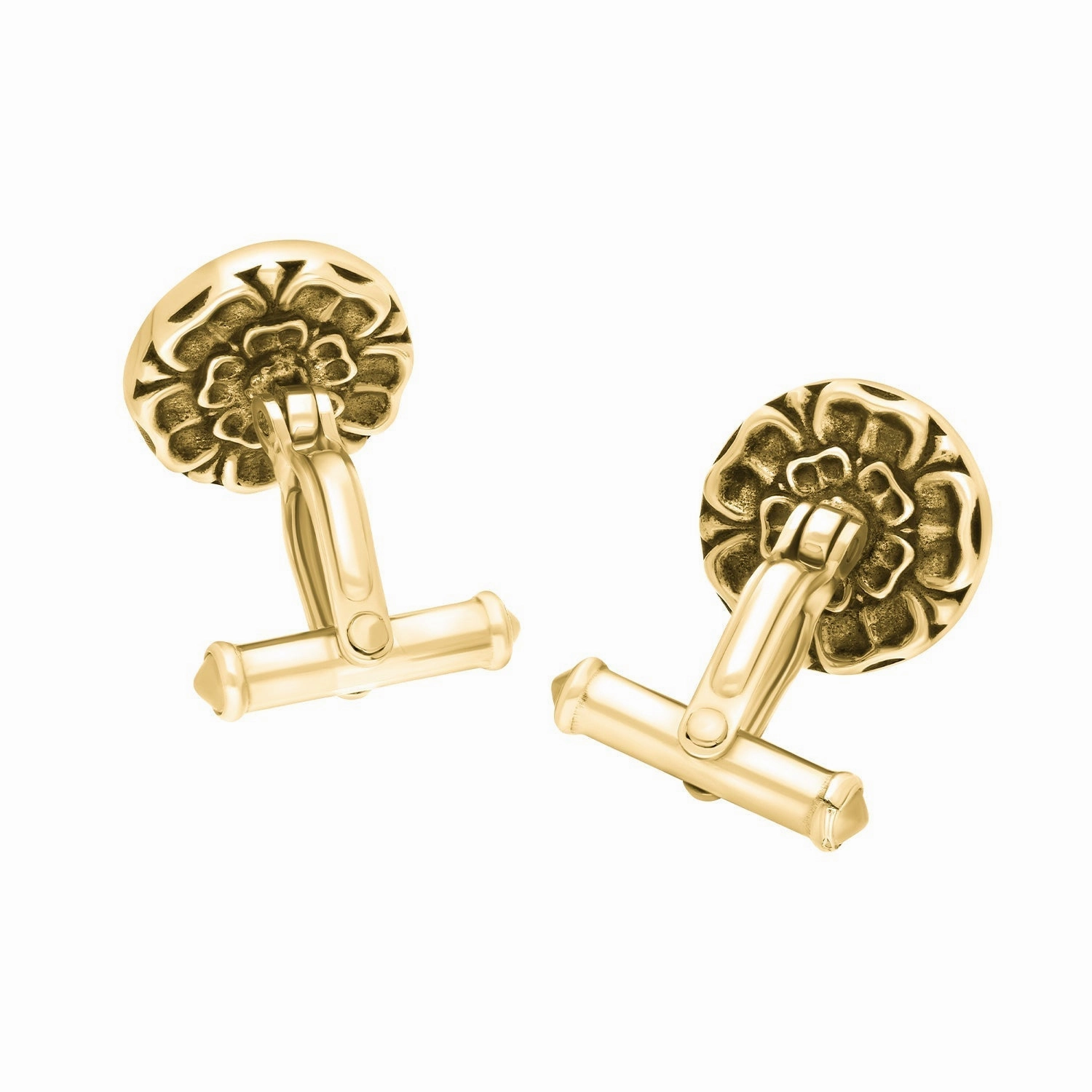 9ct Yellow Gold Whitby Jet Tudor Rose Back Cufflinks