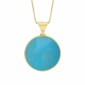 9ct Yellow Gold Whitby Jet Turquoise Queens Jubilee Hallmark Double Sided Round Necklace D