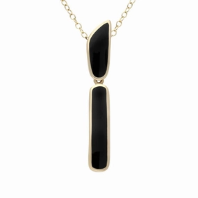 9ct Yellow Gold Whitby Jet Two Stone Long Necklace