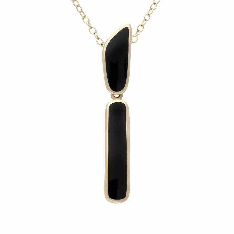 9ct Yellow Gold Whitby Jet Two Stone Long Necklace