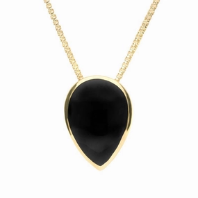 9ct Yellow Gold Whitby Jet Upside Down Pear Necklace