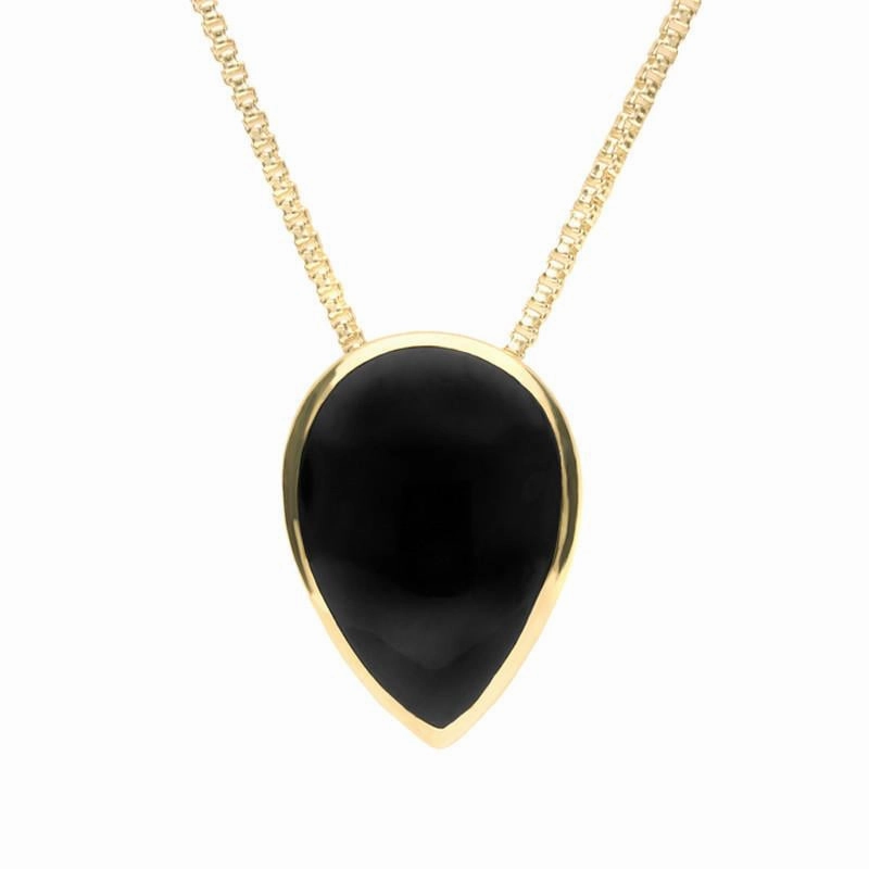 9ct Yellow Gold Whitby Jet Upside Down Pear Necklace