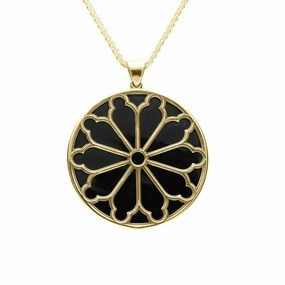 9ct Yellow Gold Whitby Jet Whitby Abbey Large Round Window Necklace