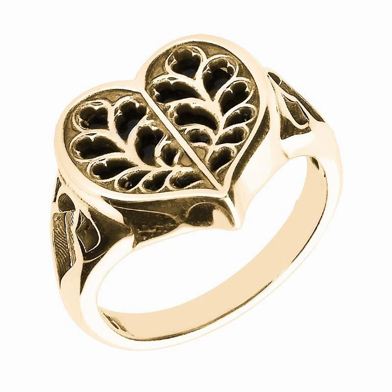 9ct Yellow Gold Whitby Jet York Minster Heart Ring