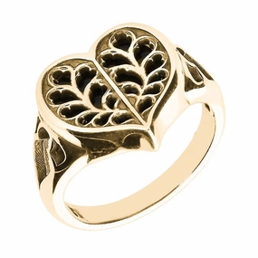 9ct Yellow Gold Whitby Jet York Minster Heart Ring