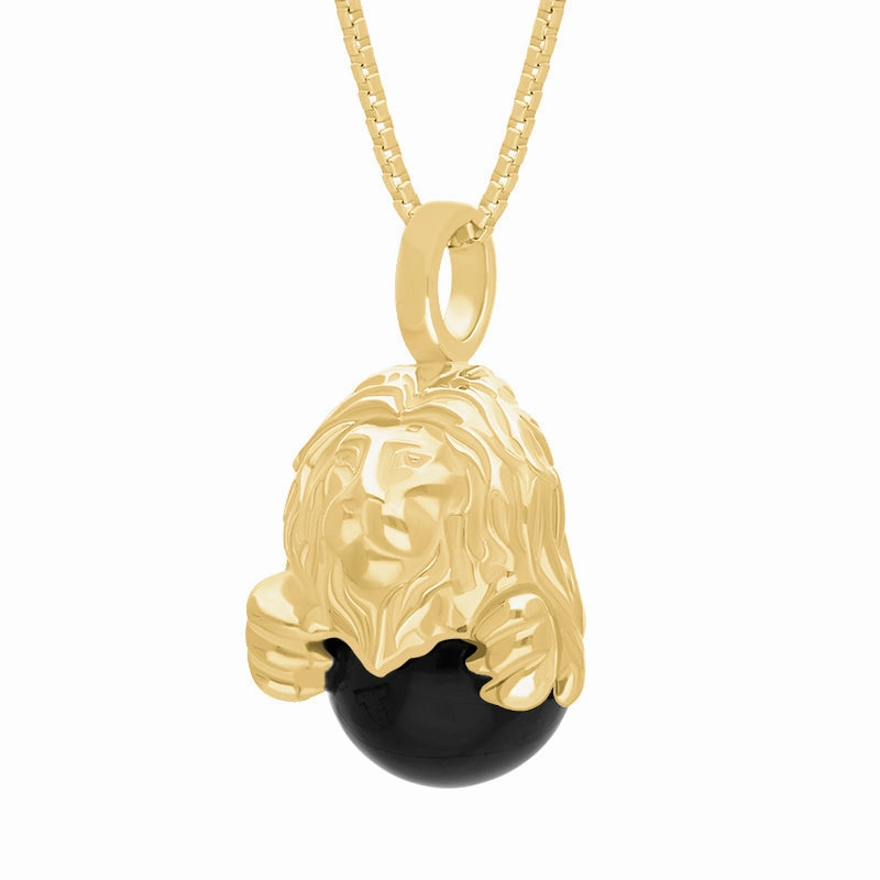 9ct Yellow Gold Whitby Jet Zodiac Leo 10mm Bead Pendant