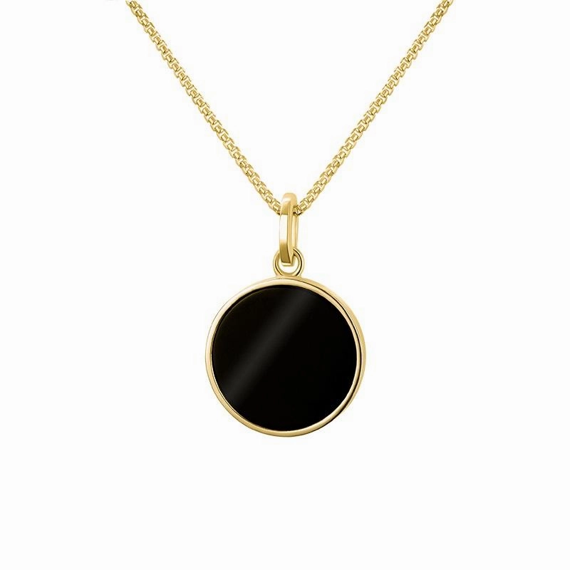 9ct Yellow Gold Whitby Jet Zodiac Leo Round Necklace