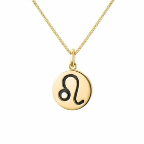 9ct Yellow Gold Whitby Jet Zodiac Leo Round Necklace