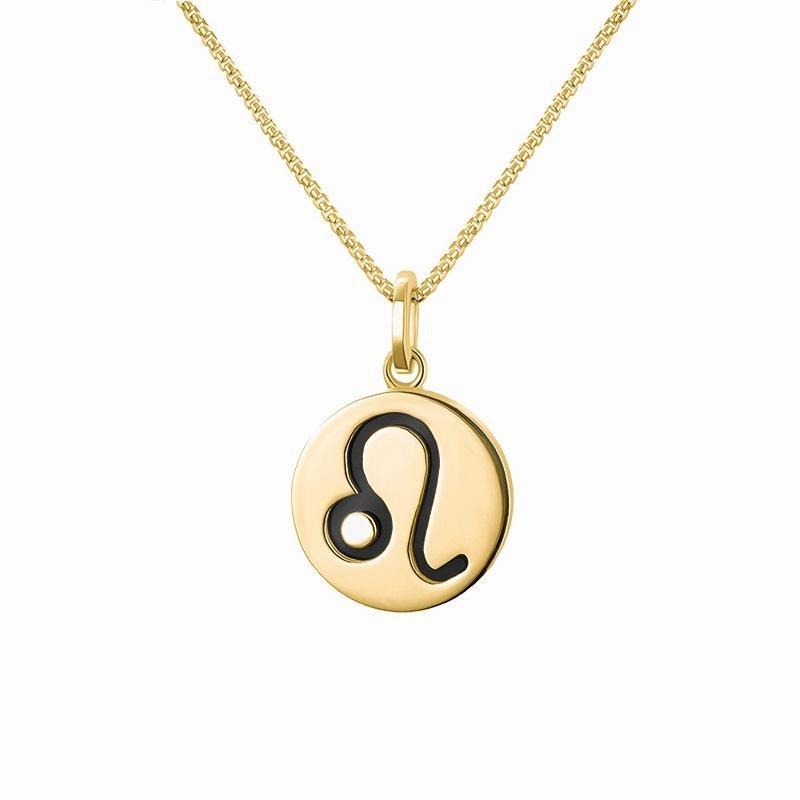9ct Yellow Gold Whitby Jet Zodiac Leo Round Necklace