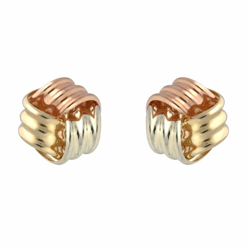 9ct Yellow, White and Rose Gold 7mm Knot Stud Earrings