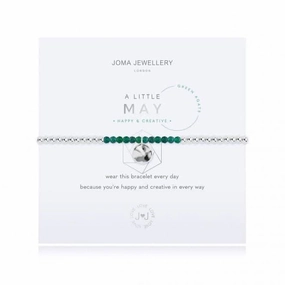 A Little Birthstone May Green Agate Silver 17.5cm Stretch Bracelet 3464