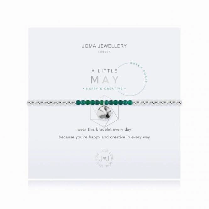 A Little Birthstone May Green Agate Silver 17.5cm Stretch Bracelet 3464