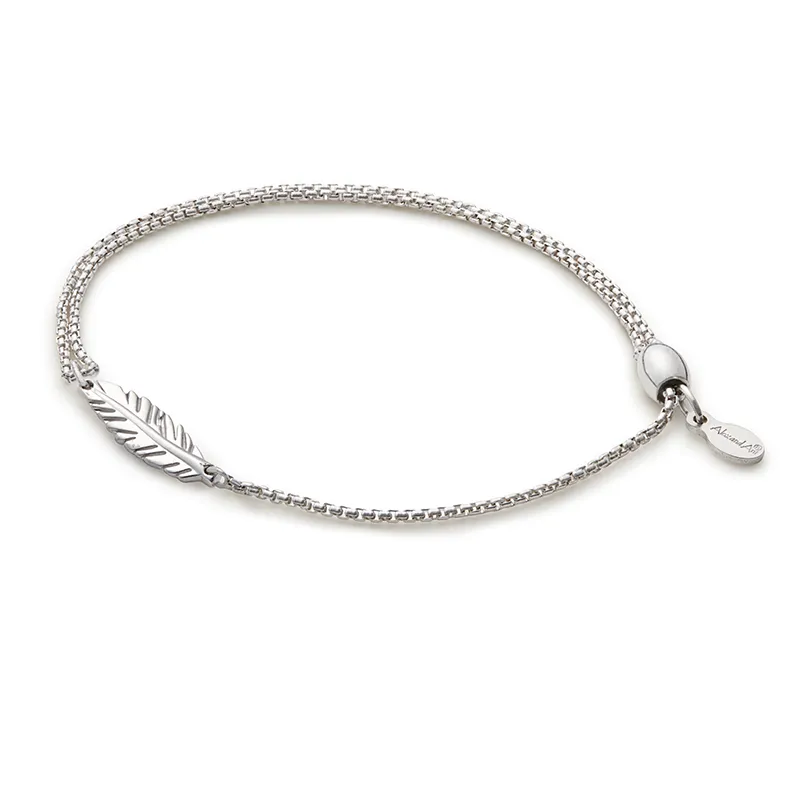 Alex And Ani Sterling Silver Feather Pull Chain Bracelet