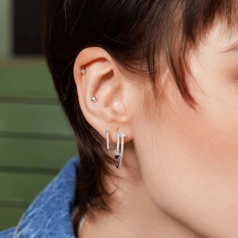 Ania Haie Silver Pave Double Arrow Stud Hoops E059-18H
