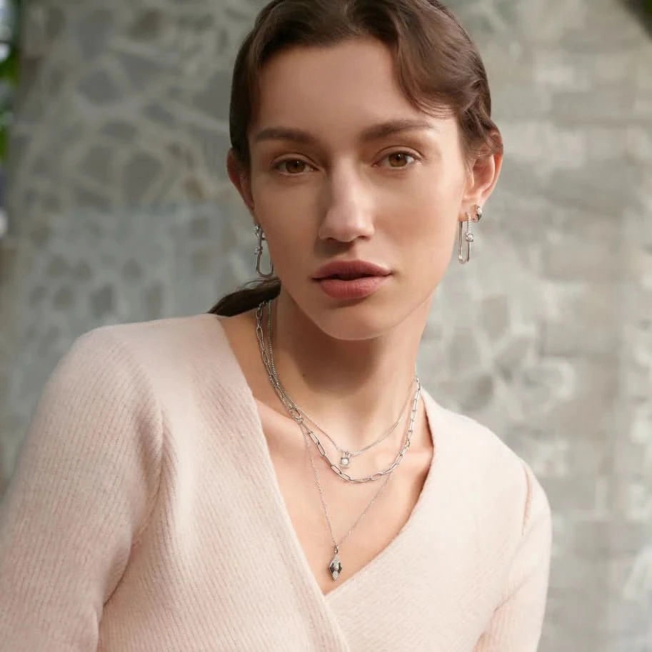 Ania Haie Silver Pearl Geometric Huggie Hoop Earrings E054-03H
