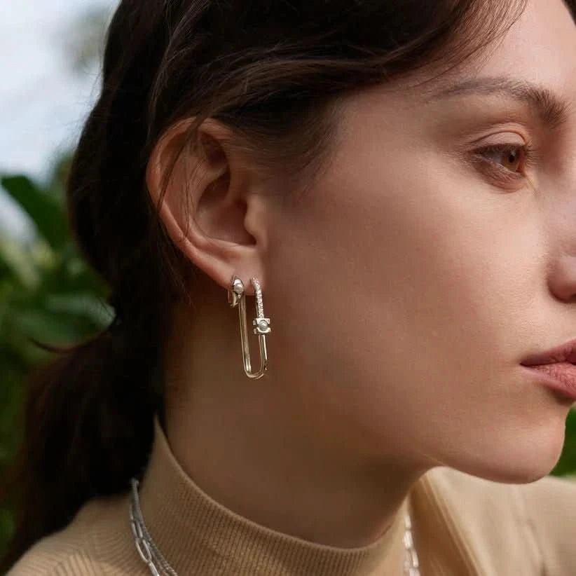 Ania Haie Silver Pearl Geometric Huggie Hoop Earrings E054-03H