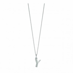 Beginnings Sterling Silver Art Deco Initial Y Cubic Zirconia Pendant P4747C