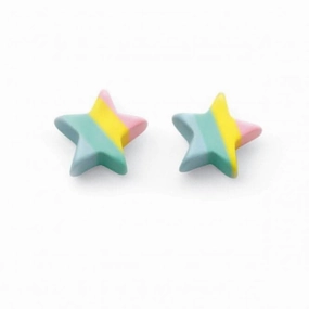 Beginnings Sterling Silver Pastel Stripe Resin Star Earrings A2023