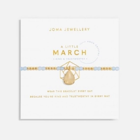 Birthstone March Aqua Crystal Gold 17.5cm Stretch Bracelet 6134