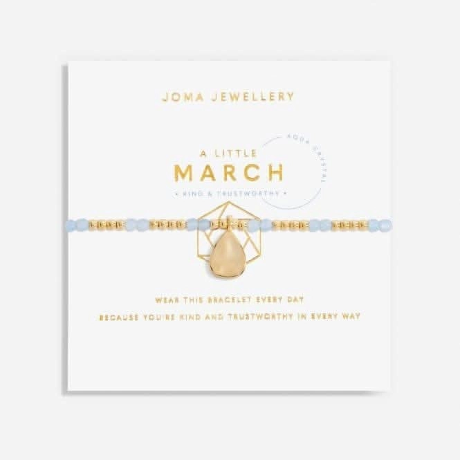 Birthstone March Aqua Crystal Gold 17.5cm Stretch Bracelet 6134
