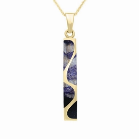 Blue John Necklaces Curved Oblong 9ct Yellow Gold