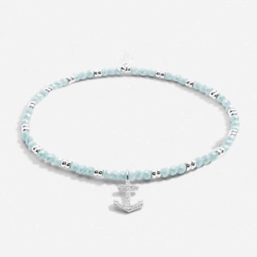 Boho Beads Anchor Blue & Silver 17.5cm Stretch Bracelet 6810