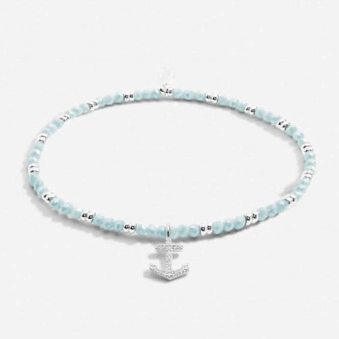 Boho Beads Anchor Blue & Silver 17.5cm Stretch Bracelet 6810