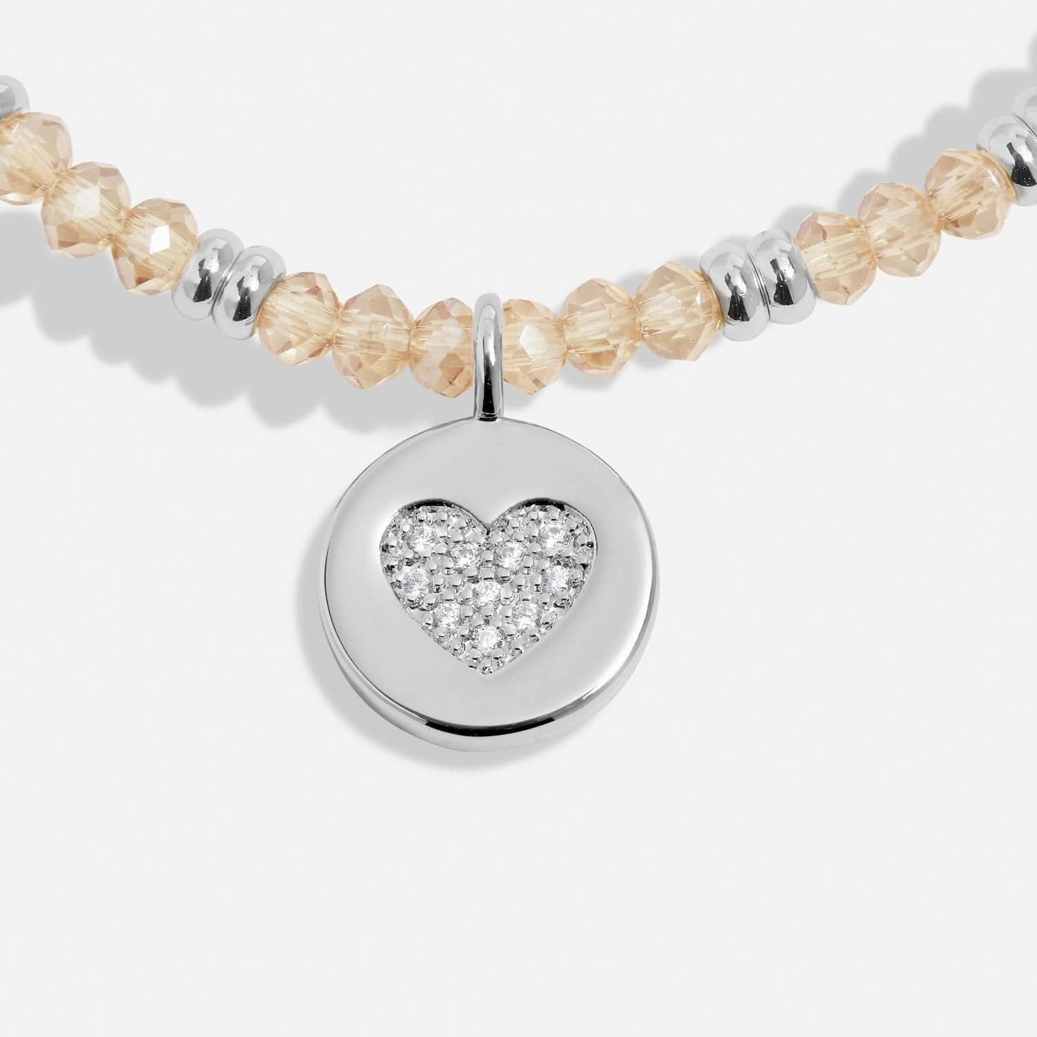 Boho Beads Heart Champagne Silver Plated Bracelet 7772