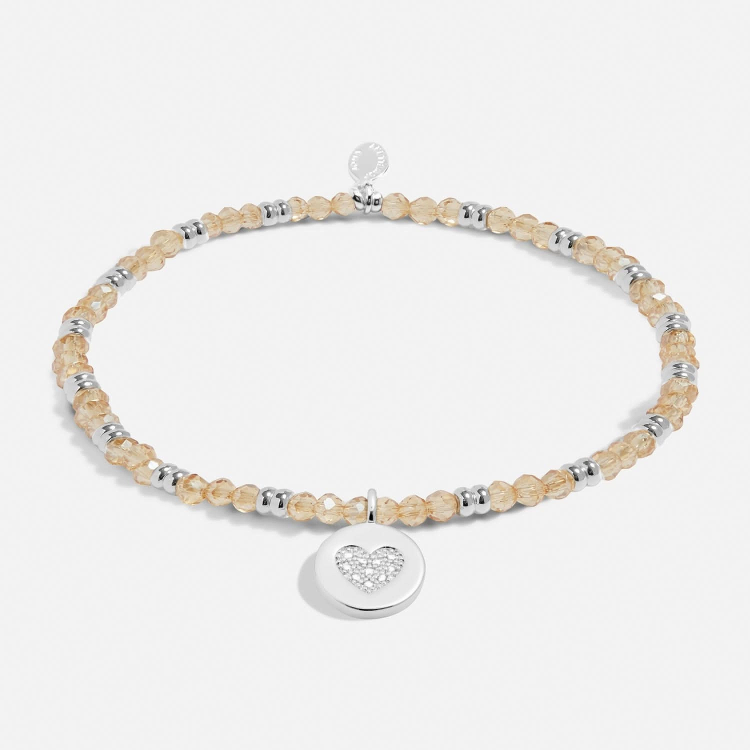 Boho Beads Heart Champagne Silver Plated Bracelet 7772