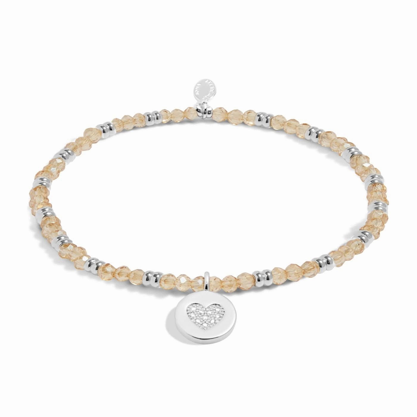 Boho Beads Heart Champagne Silver Plated Bracelet 7772