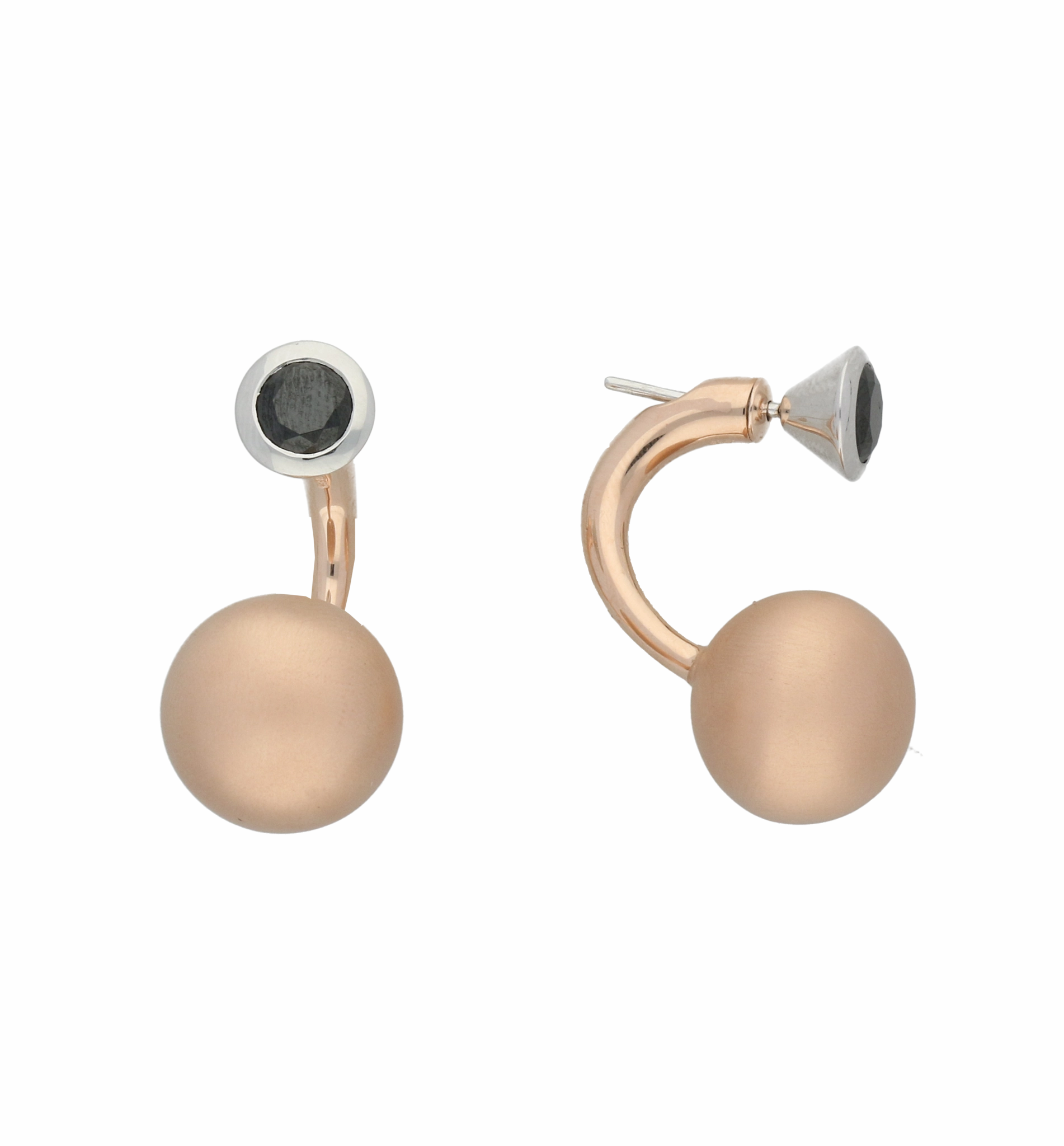 C W Sellors Earrings Front Back Rose Gold Plating And Black CZ