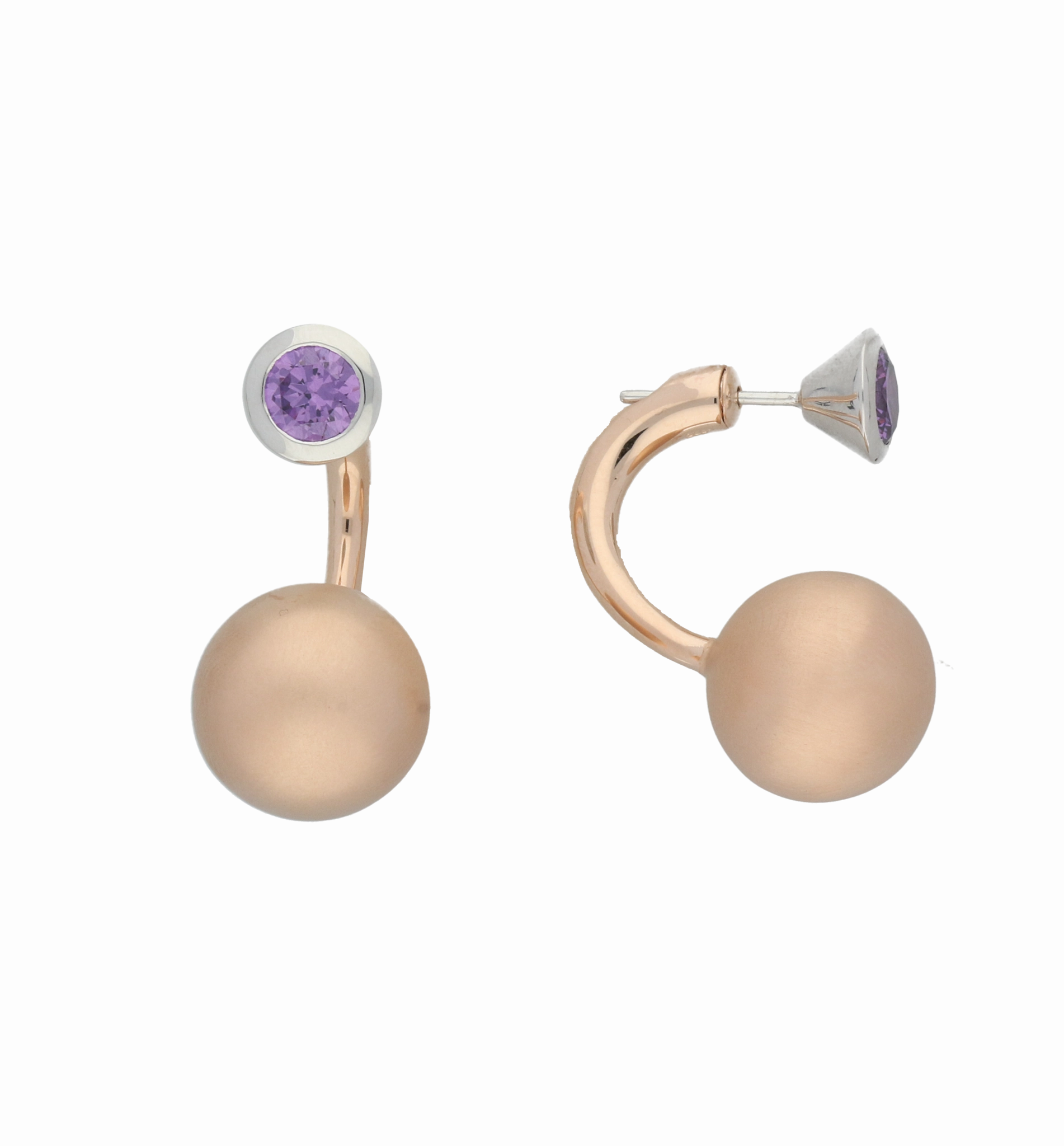 C W Sellors Earrings Front Back Rose Gold Plating And Purple CZ