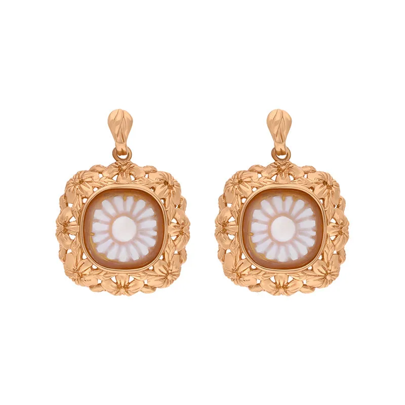 Cameo Italy Rose Gold Plated Sterling Silver Flower Earrings D